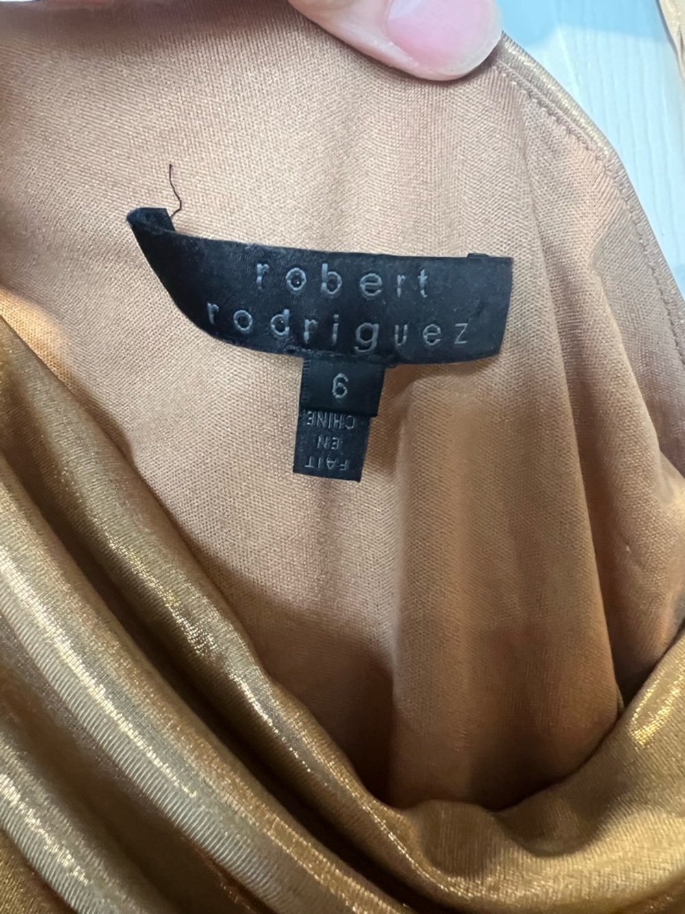 Robert Rodriguez Metallic Gold Cowl Neck Dress - Picture 7 of 14